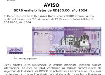 Circulará billete nuevo de RD$50.00