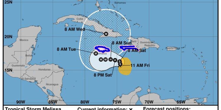 Melissa podría convertirse en huracán las próximas horas y en un huracán mayor mañana domingo