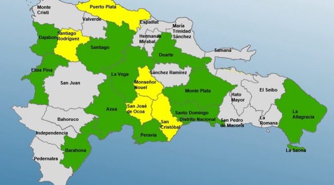 COE aumenta a 5 provincias en amarilla y 11 en verde