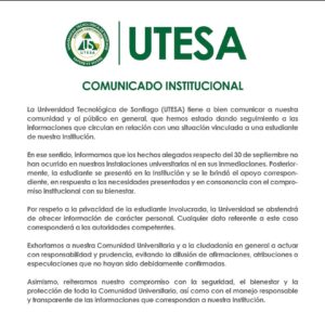 Comunicado instintucional de la  Utesa
