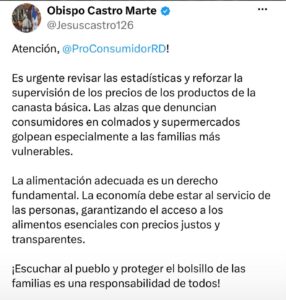 Comunicado del obispo Castro Marte a través de X