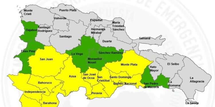 El COE pone 12 provincias en alerta amarilla y 6 en verdes